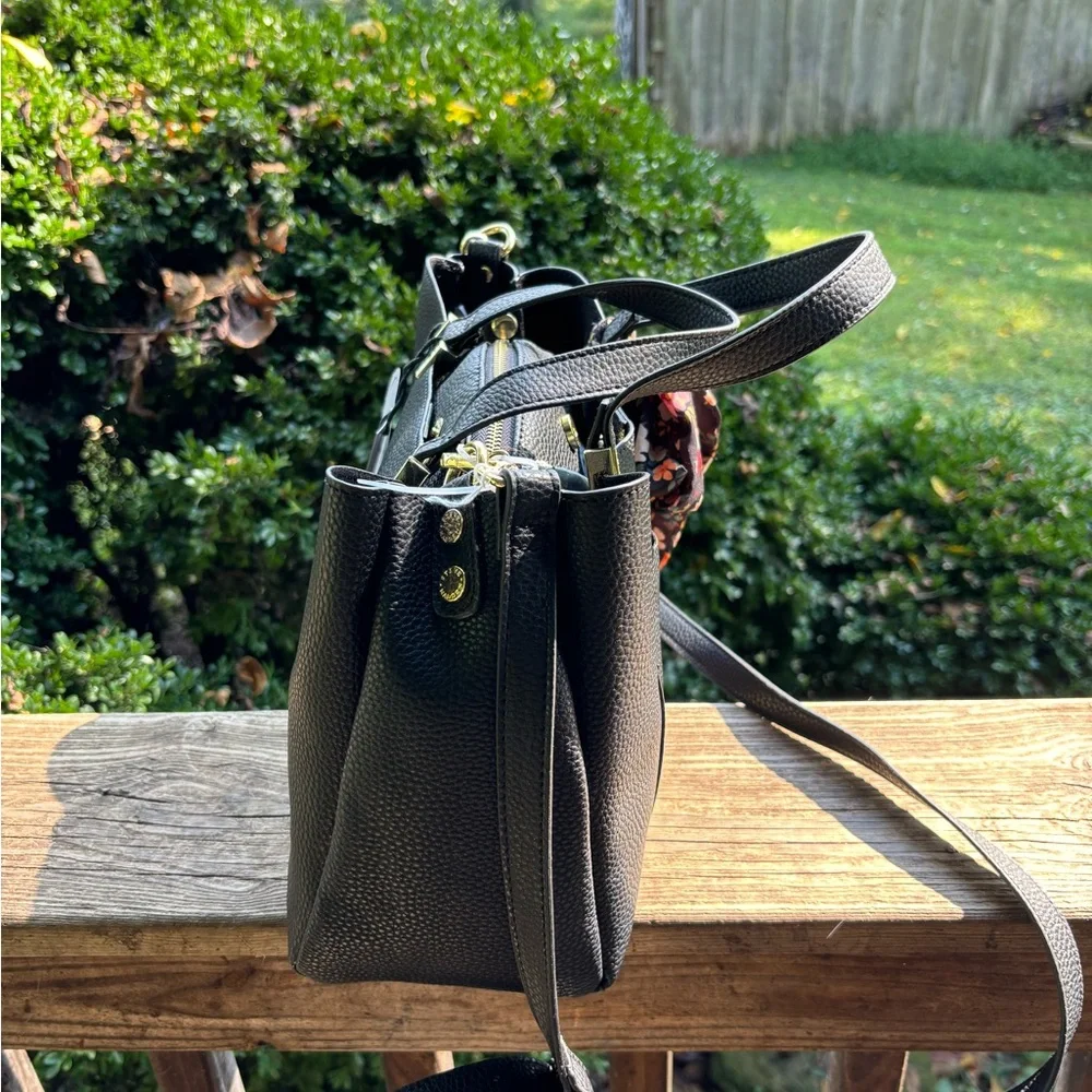 Steve Madden Black Satchel/Crossbody/Shoulder Bag with Floral Accent NWT - Picture 7 of 8